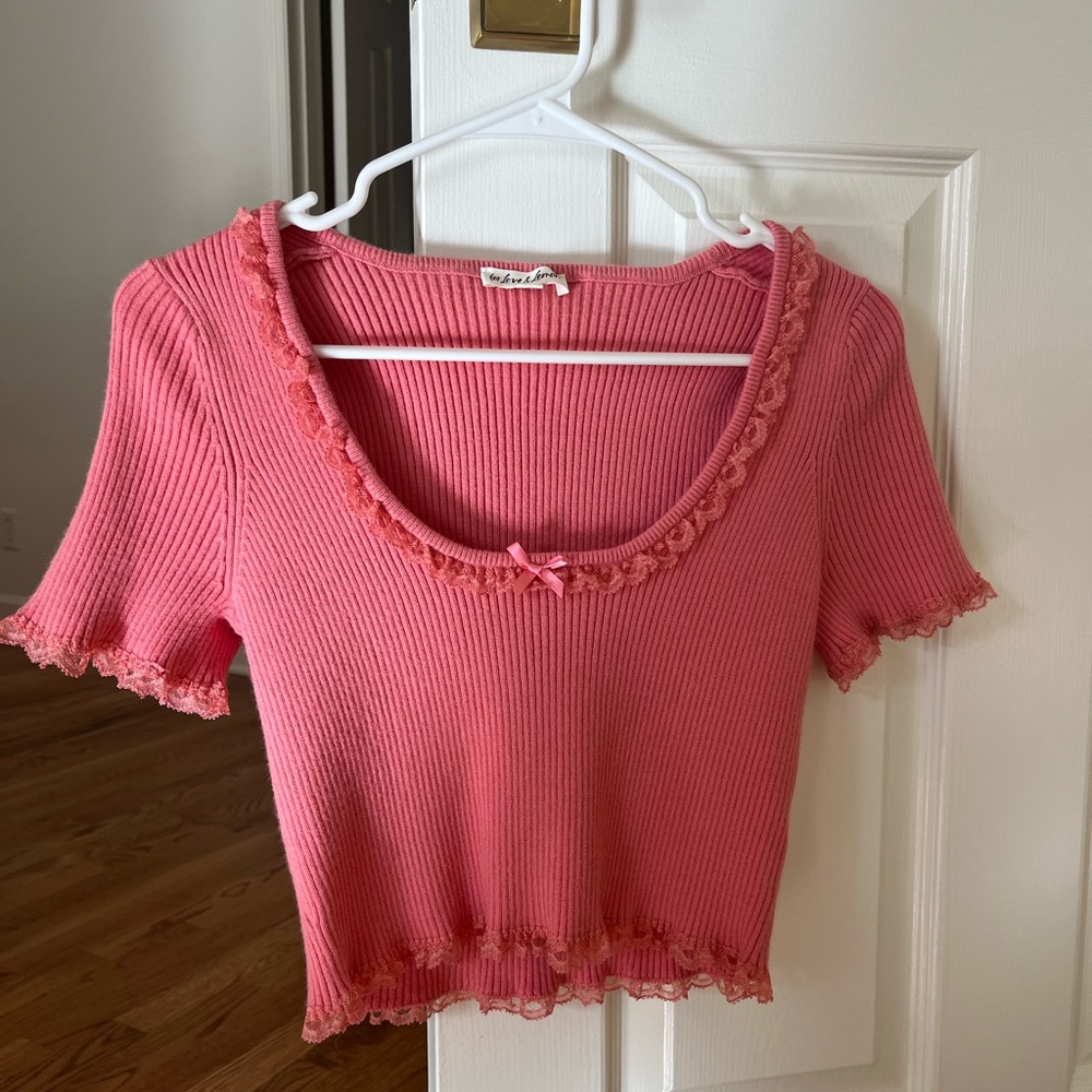 For Love And Lemons Pink Ribbed Top